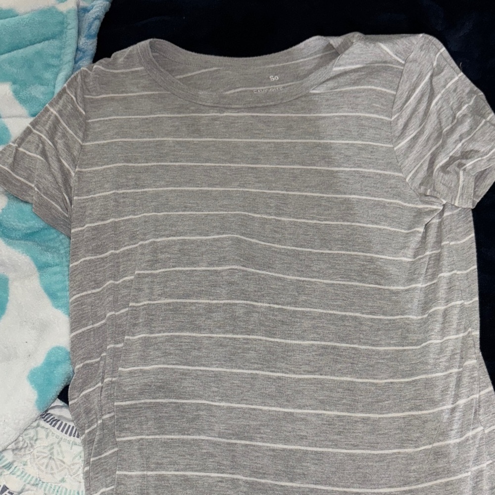 SO Women's Gray and White Striped Short Sleeve Tee